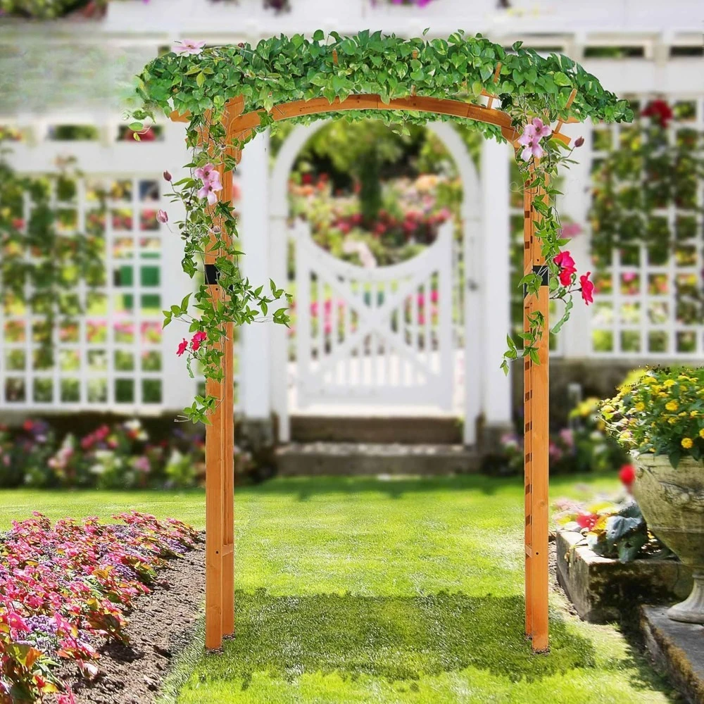 

90in Wood Garden Arbor Arch with Trellis Wall for Climbing & Hanging Plants, Decor for Party, Customized