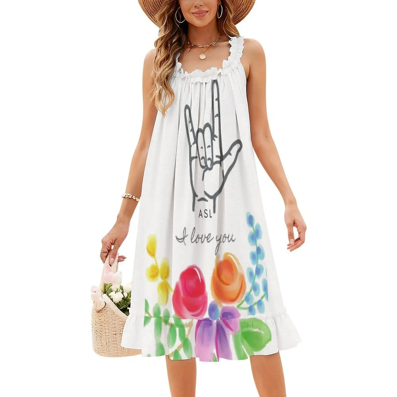 أنا أحبك علامات اليد المائية الزهور Asl المرأة الهيب هوب الشارع الشهير اللباس الرسم طباعة حزب نادي ارتداء المائية اليد #4