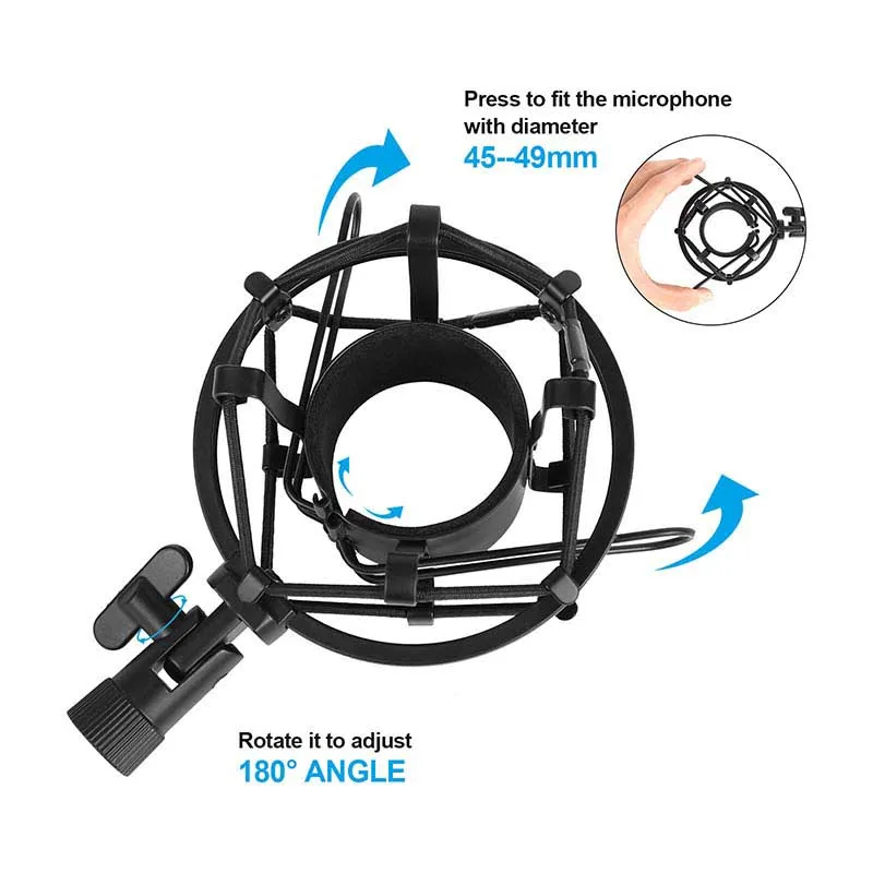 Camvaste suporte de microfone universal, suspensão antichoque, com clipe de 5/8 "fêmea para microfone macho de 3/8"