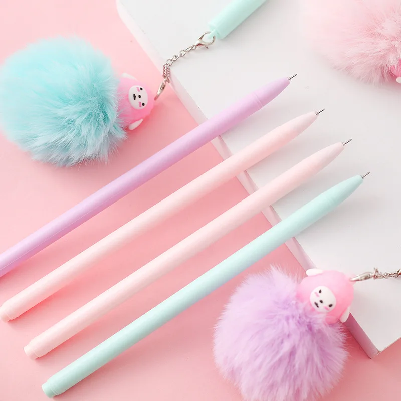 24PCS  Alpaca hair ball cute Rollerball pen student pendant cartoon fountain pen signature pen