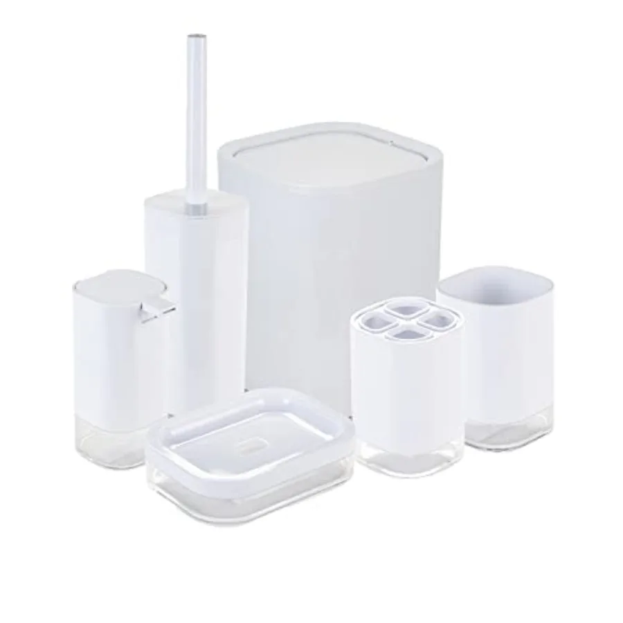 

Ba Bli6 Piece rylic Baroom Set Toilet Bh Trash Can So Pump So Dish Tumbler Toobh Holder Storage Organition White t of