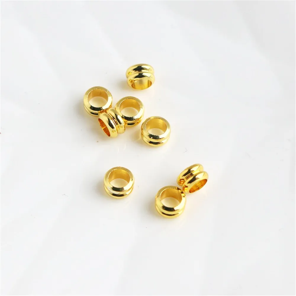 18K Gold Filled Double-Layer Threaded Large Hole Barrel Beads, Leather Rope Fixing, DIY Jewelry, 3x5mm