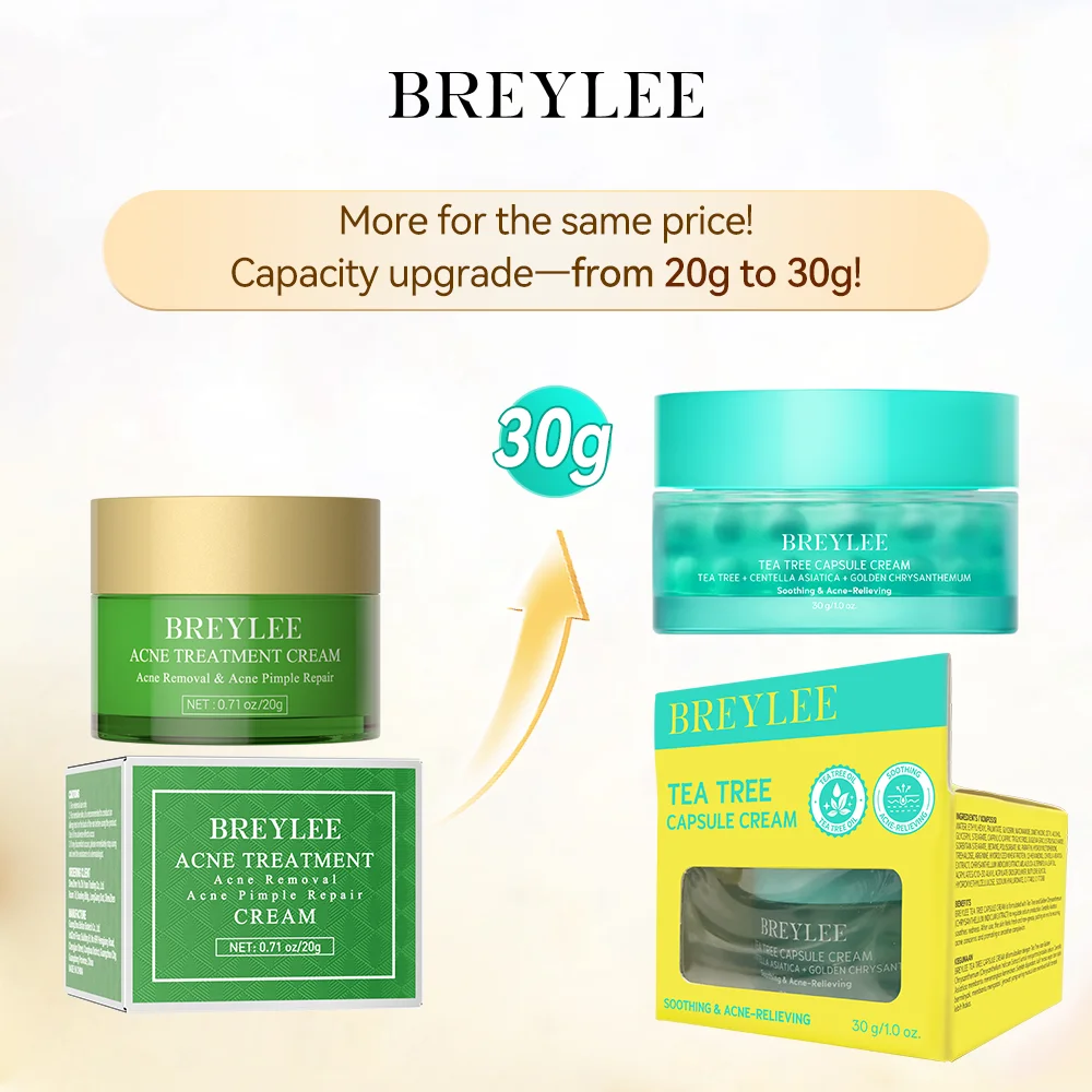 BREYLEE Nueva Crema Facial de Árbol de Té, Fórmula Recién Mejorada, 30G, Más Efectiva para el Tratamiento del Acné