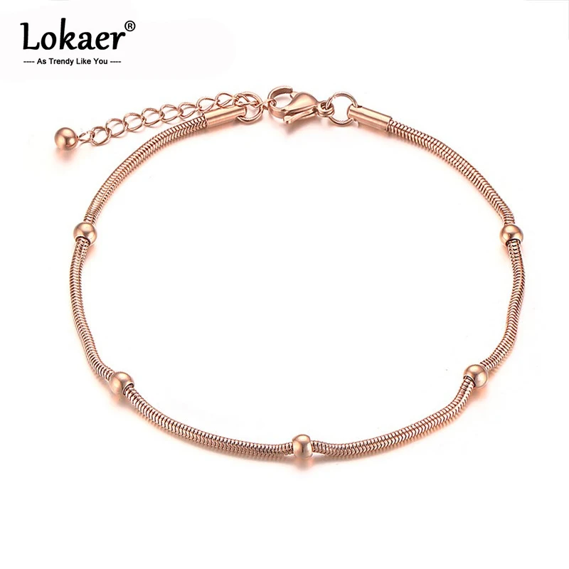 Lokaer Trendy Rose Gold Color Chain & Link Bracelets For Women High Quality Stainless Steel Beads Bracelet & Bangle Gift B19103