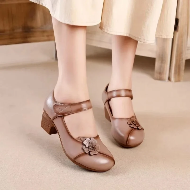 

Винтажные туфли из натуральной кожи 2025 года, женская новая женская обувь в национальном стиле, обувь для мам Asakuchi