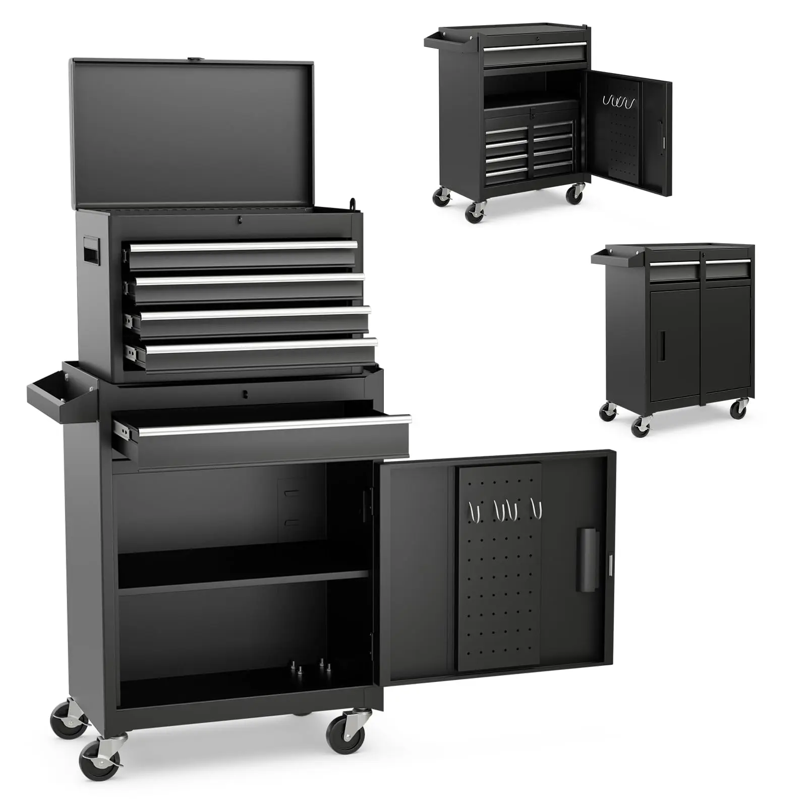 5-Drawer Tool Chest Combo, Rolling Tool Cabinet w/Detachable Top Tool Box, Adjustable Shelves, Lockable Wheels, Metal