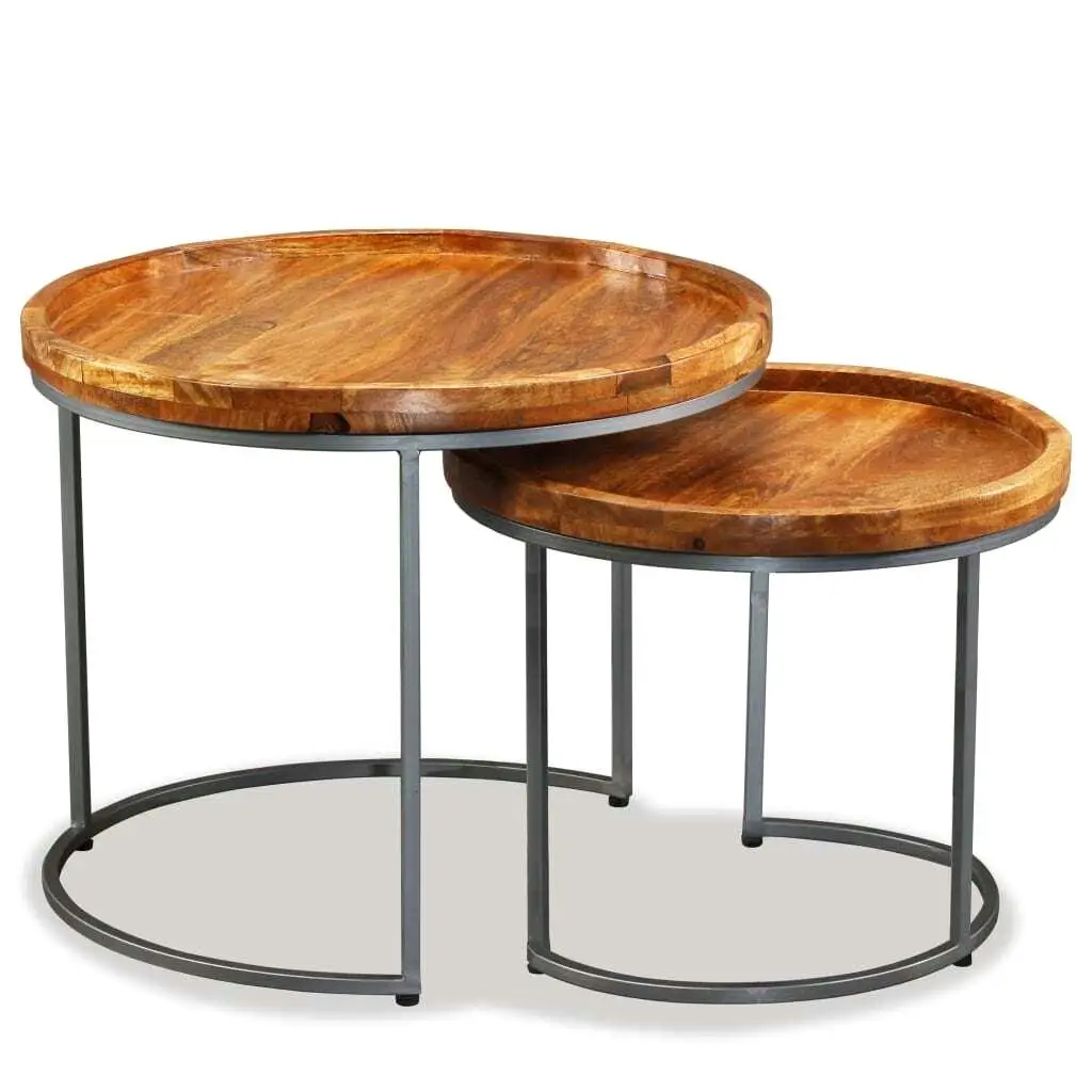 Conjunto de mesa lateral de madeira maciça de 2 peças – elegante e durável para móveis decorativos