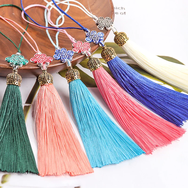 2Pcs Tassels Alloy Woven Chinese Knot Polyester Tassel Soft Handmade Silky DIY Charms Decoration Making Bag Clothing Decor