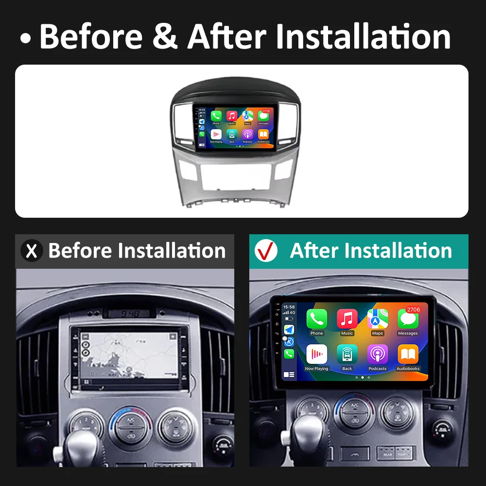 Reproductor Multimedia de Radio de coche Android Carplay para Hyundai H1 Grand Starex i8000 TQ 2007 - 2015 pantalla táctil 4G + WiFi BT GPS Navi