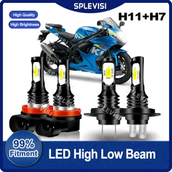6000K Xenon White LED Headlight H11+H7 Combo Bulbs 12v-24v For Suzuki GSXR 600 GSXR 750 2011-2023 Hayabusa GSX1300R 1999-2017