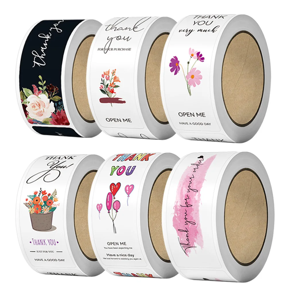 120Pcs/rol Floral Thank You Stickers Decorative Sealing Labels for Small Business Gift Packaging Delivery Package Decoration