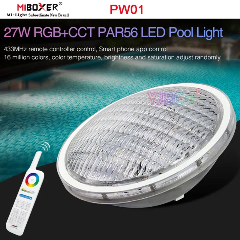 

Miboxer 27W RGB+CCT Underwater LED Lamp PW01 PAR56 LED Pool Light Waterproof IP68 433MHz RF Control AC12V / DC12~24V Dimmable