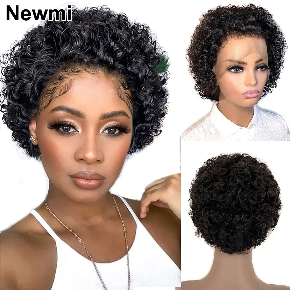 Newmi Curly Human Hair Pixie Cut Lace Front Wigs Short Pixie Wig 13x4 Full Lace Frontal Wigs for Women Cheap Super Short wigs