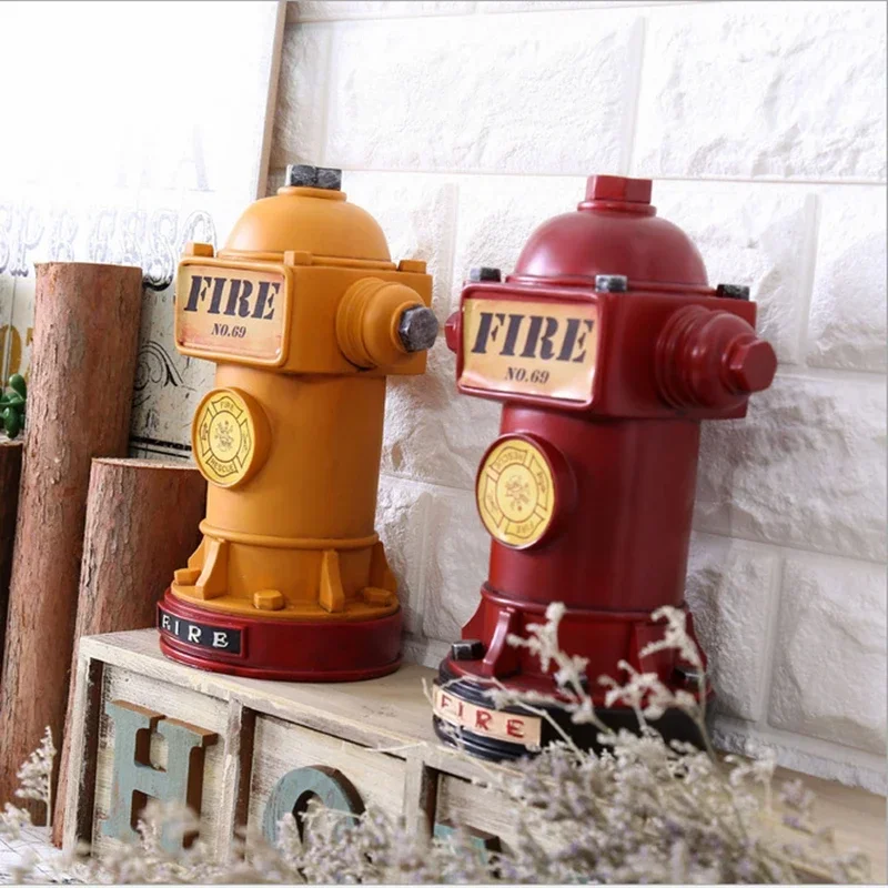 VILEAD 24cm Resin Fire Hydrant Piggy Bank Fire Extinguisher Figurines Ornament for Home Vintage Soft Decoration for Kid Birthday