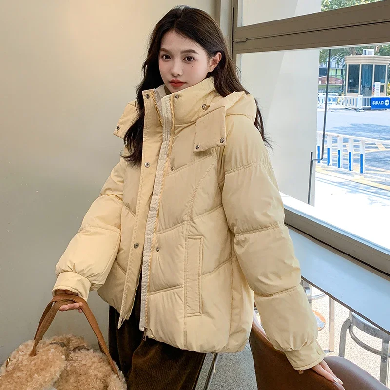 MiiiiX Korean Style Casual Hooded Puffer Jacket Thicken Parkas Loose Contrast Basics Versatile Down Coat Winter Women's Clothes