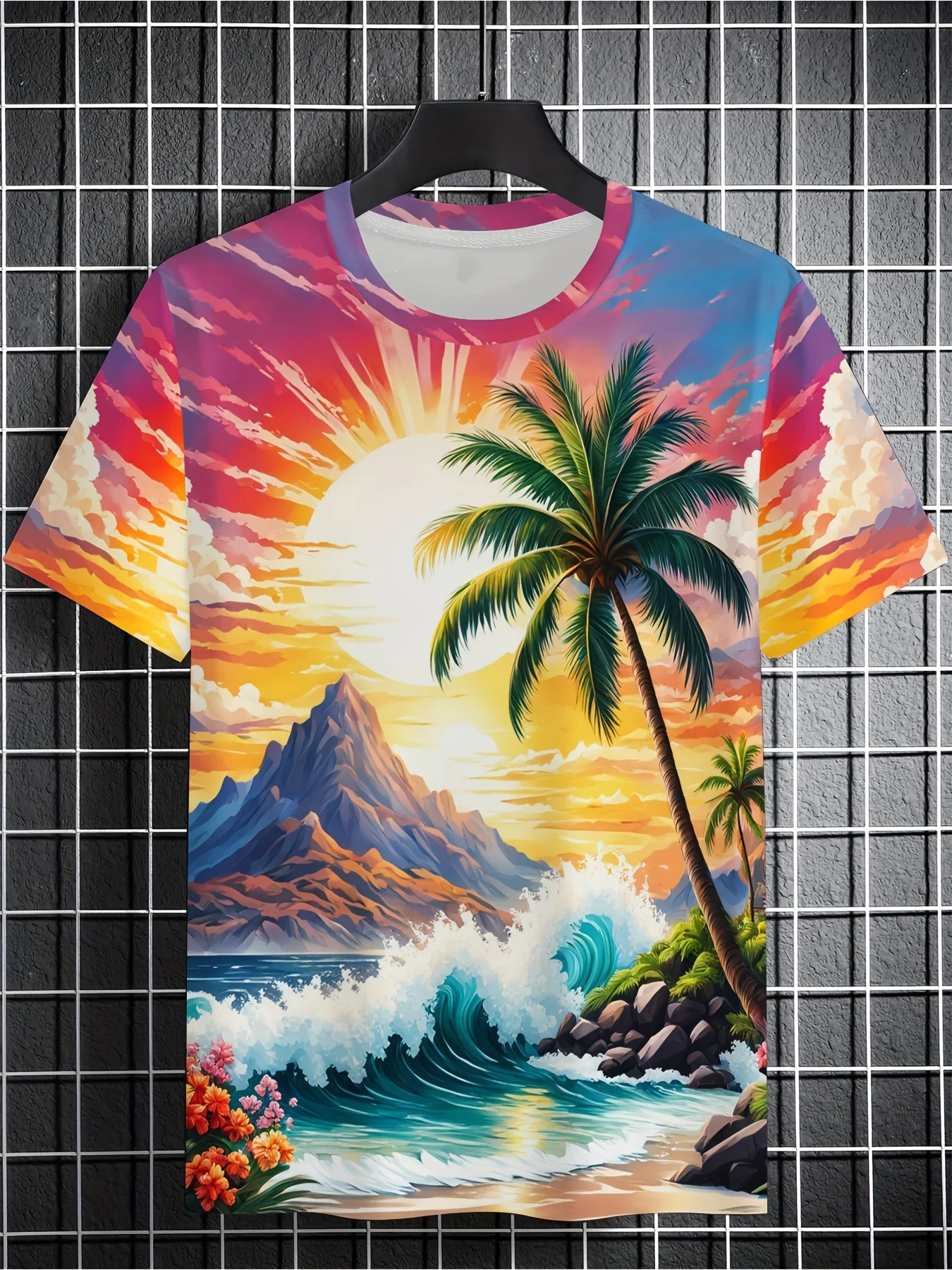 Men's Scenic Print T-shirt Casual Short Sleeve Crew Neck Tee Men's Clothing Outdoor Soft Slight Stretch Polyester Blend Fabric