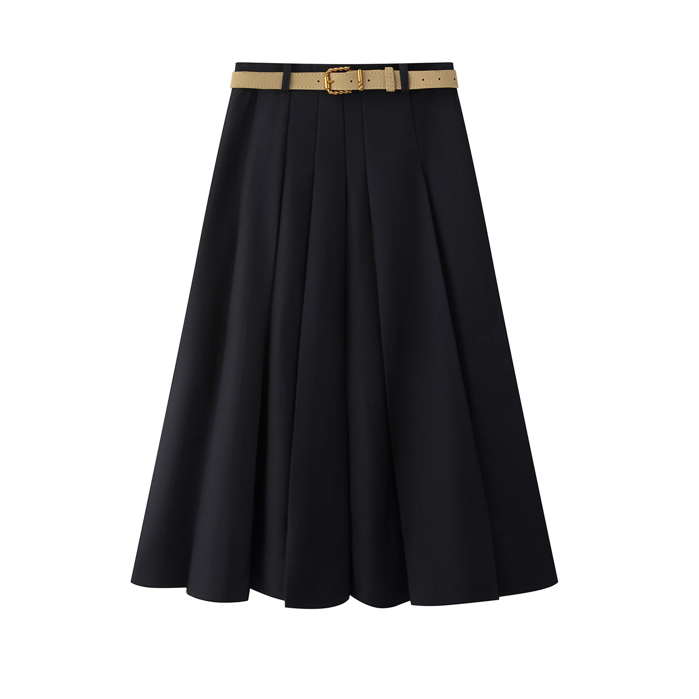 Elegant High Waist A-Line  Skirt with Belt Slimming School Style Fullness Lemon Series Autumn New Arrival Women's Skirt