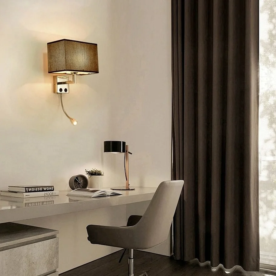 Modern Indoor LED Wall Lamp Creative Bedroom Bedside Sconce With Switch USB Interface Hotel Cloth Wall Lamp Bra