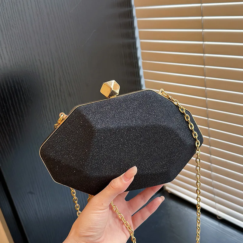 2025, designer 3D-avondclutch voor dames, asymmetrische galageldemonnee, geometrische cocktailtas metalen frame, luxe avant-garde
