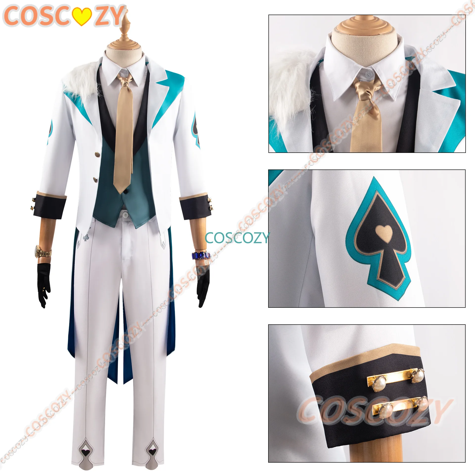 Jogo Aventurine Fato de Cosplay Aventurine Masculino, Casaco, Colete, Top, Calças, Chapéu, Gravata, Luvas, Uniforme Masculino, Chapéu, Trilho Estrela, Concerto, Novo, 2024