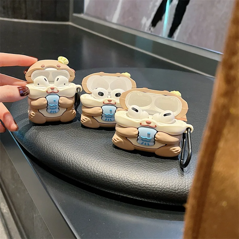 Cartoon 3D Cute Otter Fish Earphone Cover For Apple AirPods 1 2 3 Generation Airpods Pro/Pro2 Wireless Bluetooth Headphone Case