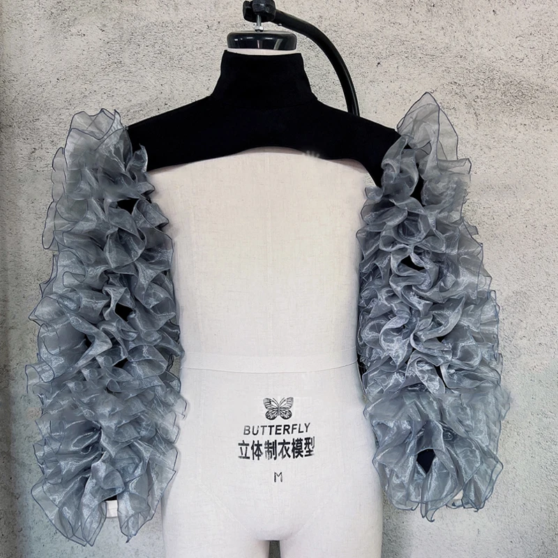 سيدة المغني راقصة ملهى ليلي زي الشاش شبكة صدرية شال الكتف الرقص مرحلة الأداء الملحقات فقاعة الأكمام سترة