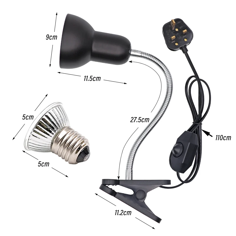 UVA+UVB 3.0 Reptile Lamp Holder Set with Clip-on Thermometer Hygrometer Lizard Turtle Tortoises Tools Basking Heating Bulb 220V