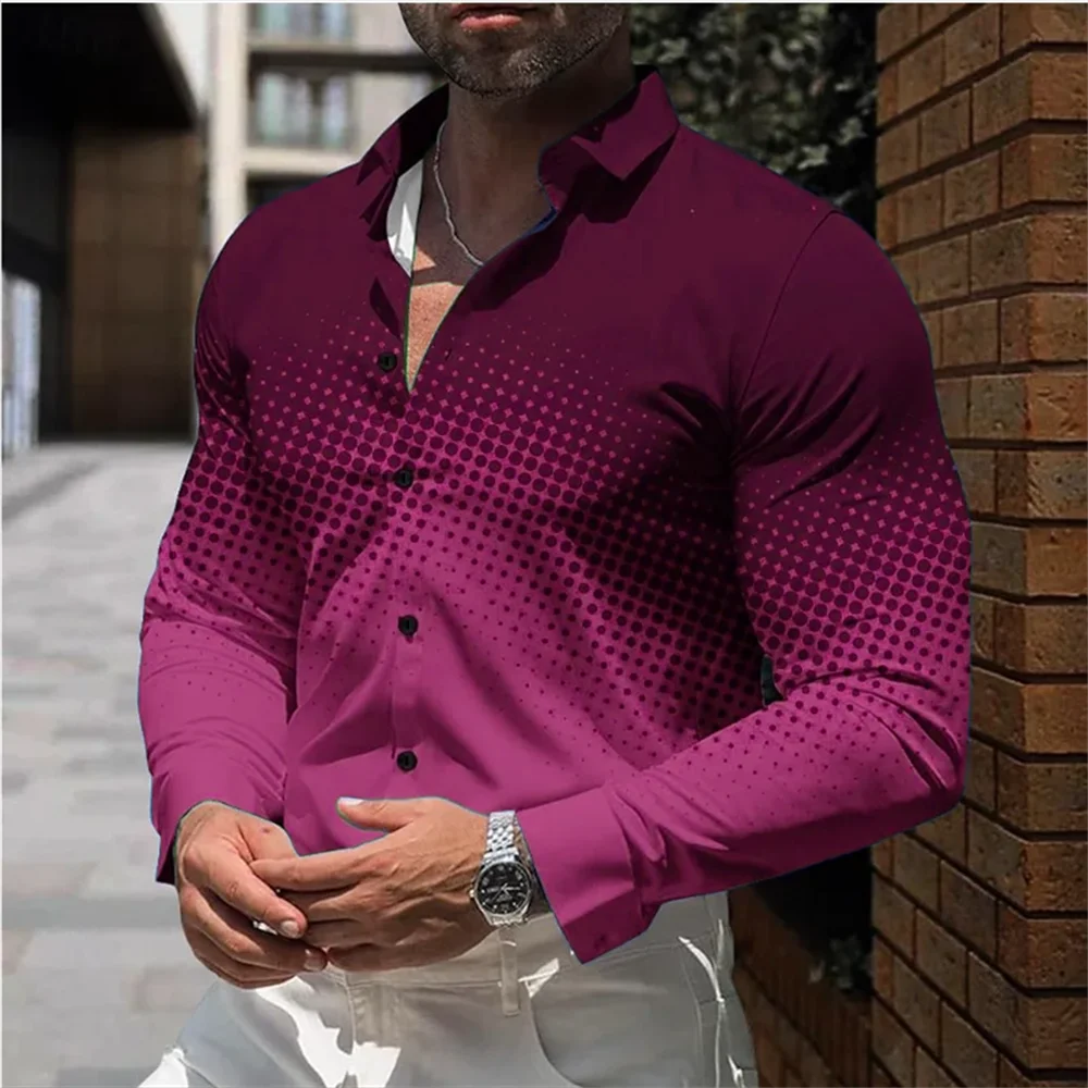 Men\'s Business Casual Shirt Fashion New Style 20 Colors Polka Dot Printed Shirt Social Party Comfortable Long Sleeve Shirt