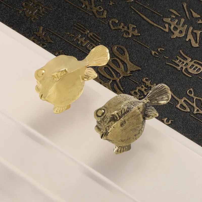 

Creative brass door handle, protruding box, pufferfish, deep-sea fish all copper hook, bedroom wardrobe door cabinet door handle