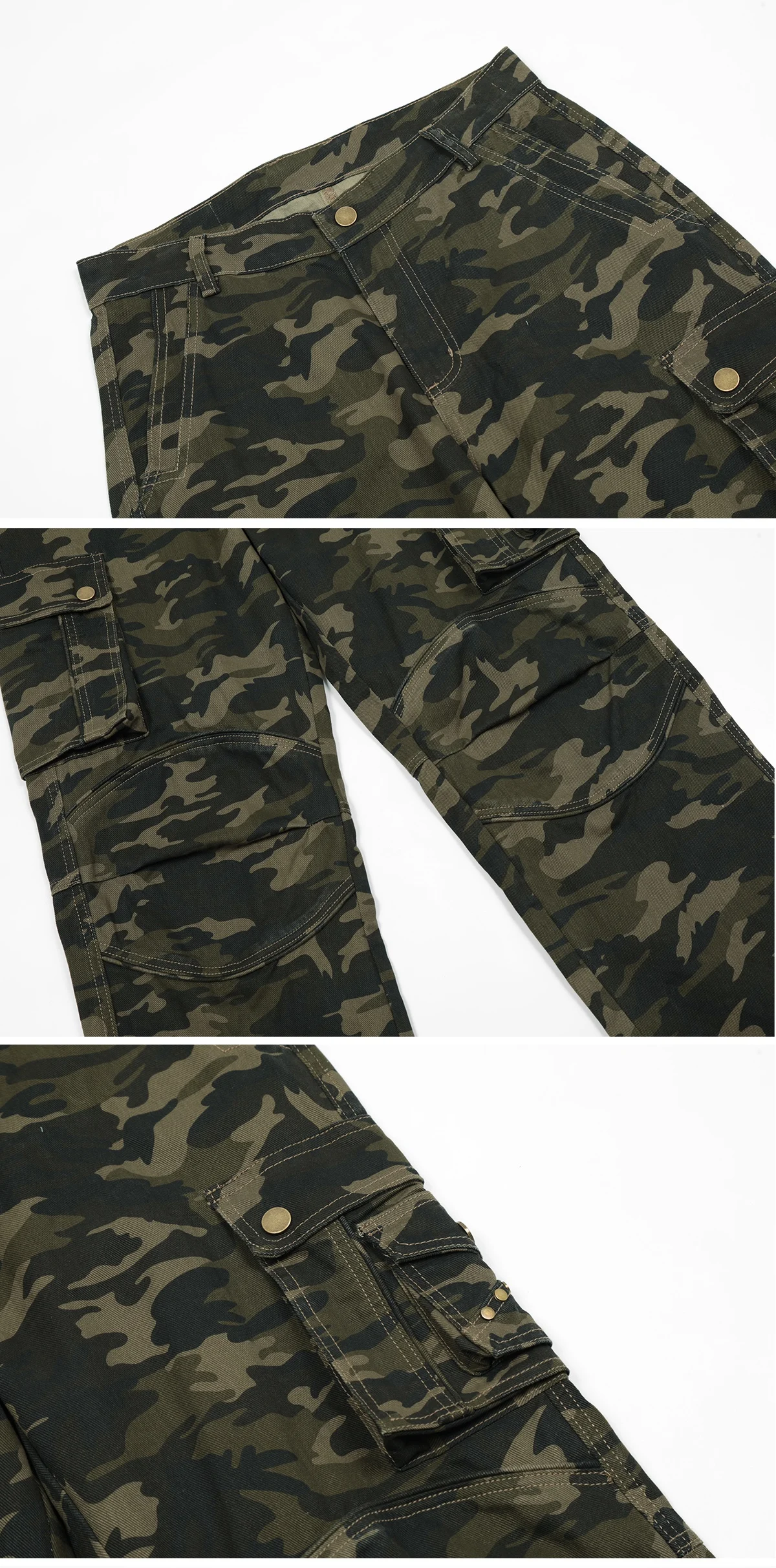 Camouflage Straight Tube Pants High Street Loose Large Pocket Cargo Pants High Waist Trendy 2024 Streetwear Męskie spodnie