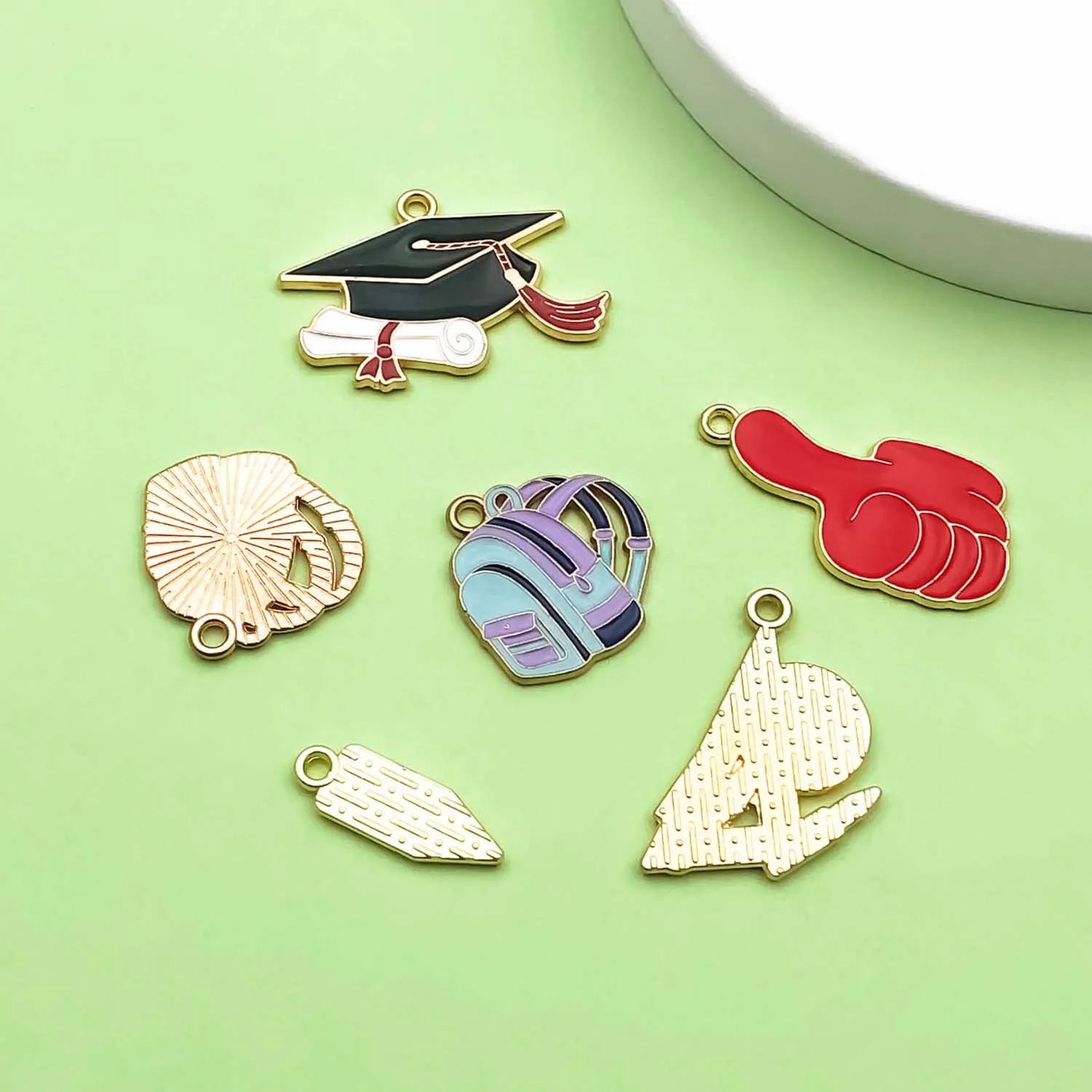 10/12pcs Graduation Season Charms, Alloy School Bags, Books, Bachelor's Hats, Ruler Pendants For DIY Jewelry Making Accessories