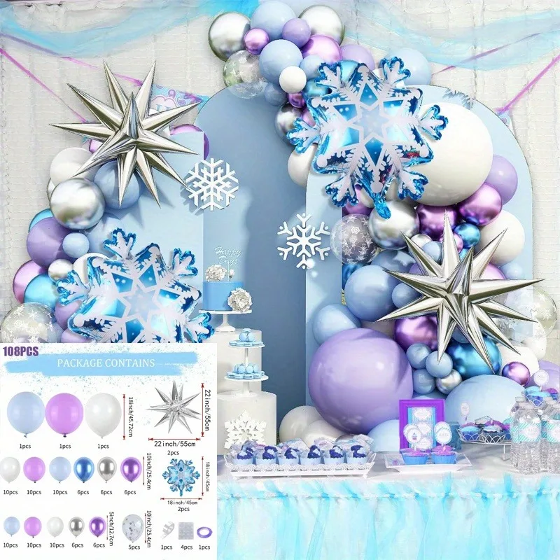 108PCS Snow Balloon Wreath Arch Kit, Christmas Winter Party Birthday Anniversary Holiday Celebration Theme Event Decoration