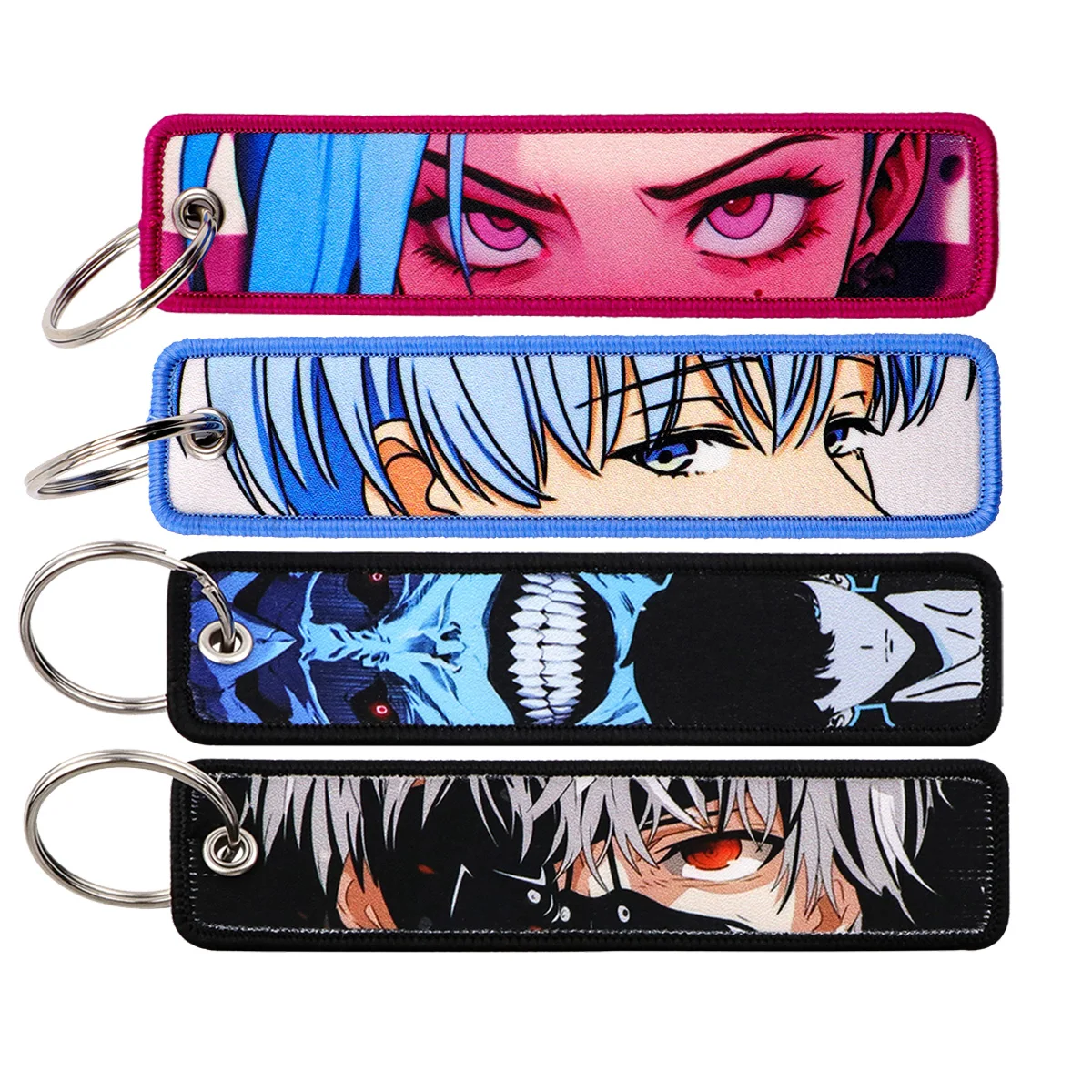 Manga bordado chave fob etiqueta para motocicletas carros mochila chaveiro moda presentes para homens mulheres acessórios