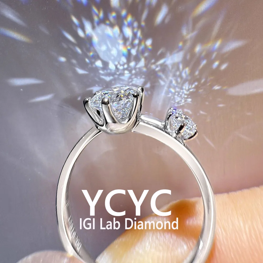 100% 10k 14K  2 pcs Round D Color CVD Lab Grown Diamond Rings for Women Wedding Bride Jewelry fashion jewelry wholesale ﻿