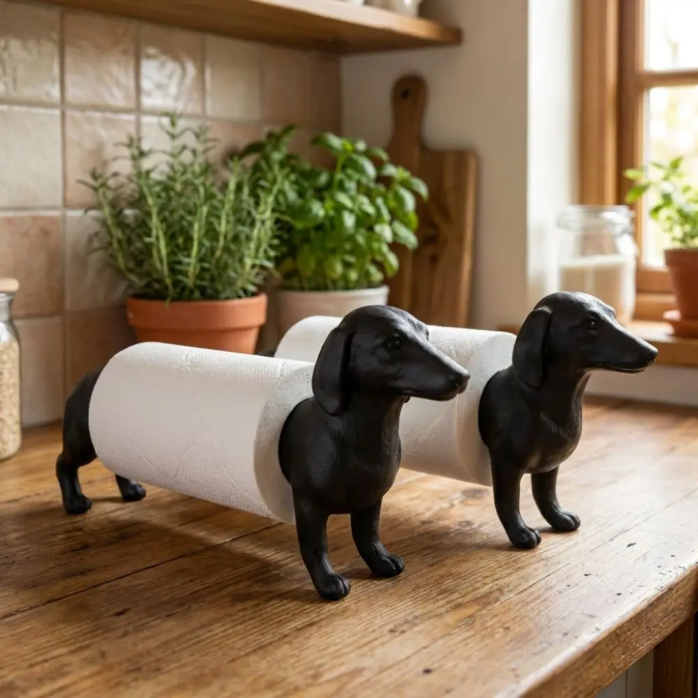 3D Printed Dachshund Paper Towel Holder Freestanding Vintage Dog Kitchen Tissue Rack Functional Funny Cute Pet Roll Stand