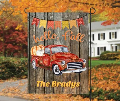 Hello Fall Vintage Red Truck with Pumpkins Fall Garden Flag, Autumn Garden Flag WWV AAL HHM WZZ yyi