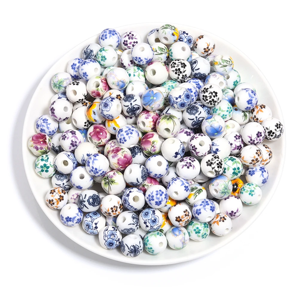 50pcs/lot Jingdezhen Ceramic Beads Colorful Flower Loose Beads Chinese Style Spacer Beads For Jewelry Making DIY Crafts Bracelet