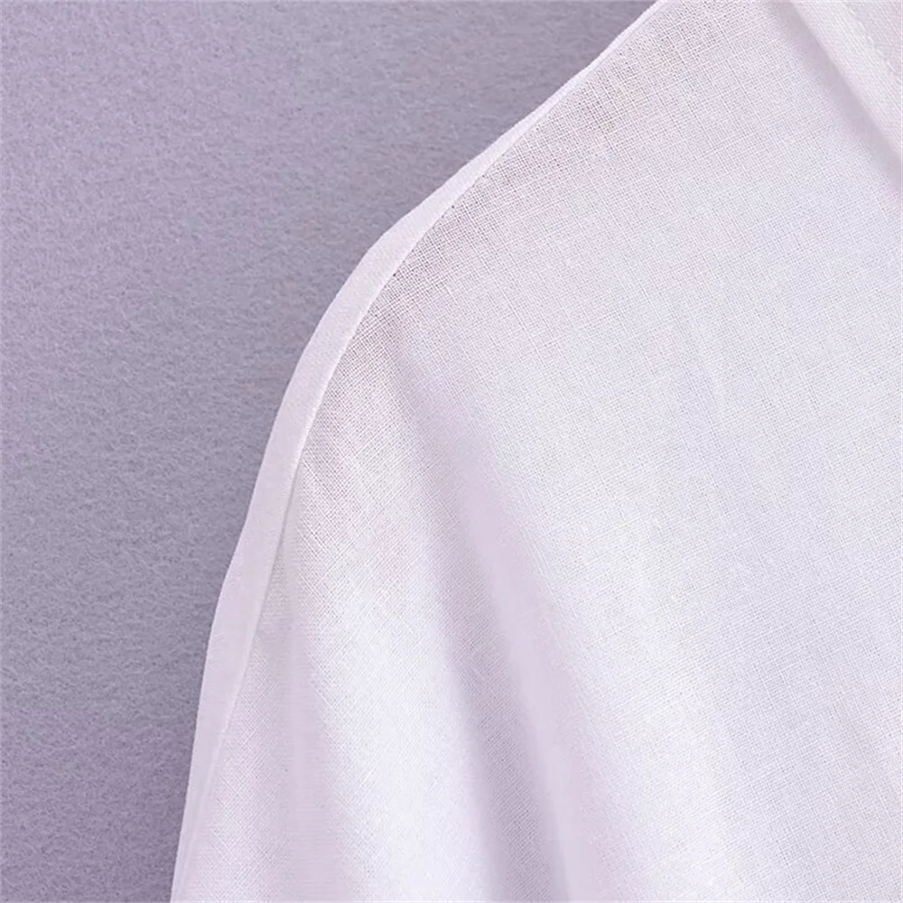 2024ZAR * Spring/Summer New Women\'s Pocket Decoration White Loose Slimming Basic Long sleeved Pure Linen Shirt