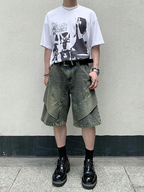 

Мужские джинсы-брюки в стиле ретро, с эффектом пэчворк, летние, модные, прямого кроя, в стиле INS, молодежные