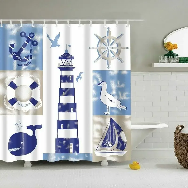 Seaside Lighthouse Peace Dove Pattern Shower Curtain Polyester Fabric