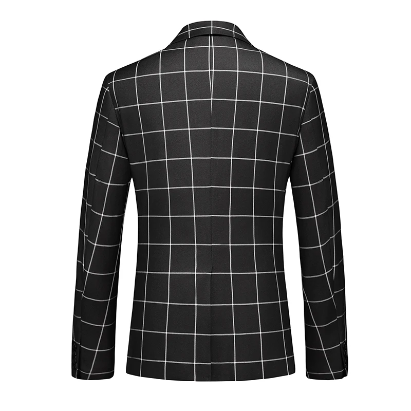 Fashion Simple Men Formal Business Social Plaid Suit Black / Blue Male Wedding Prom Party Single Breasted Tuxedo Dress Blazer