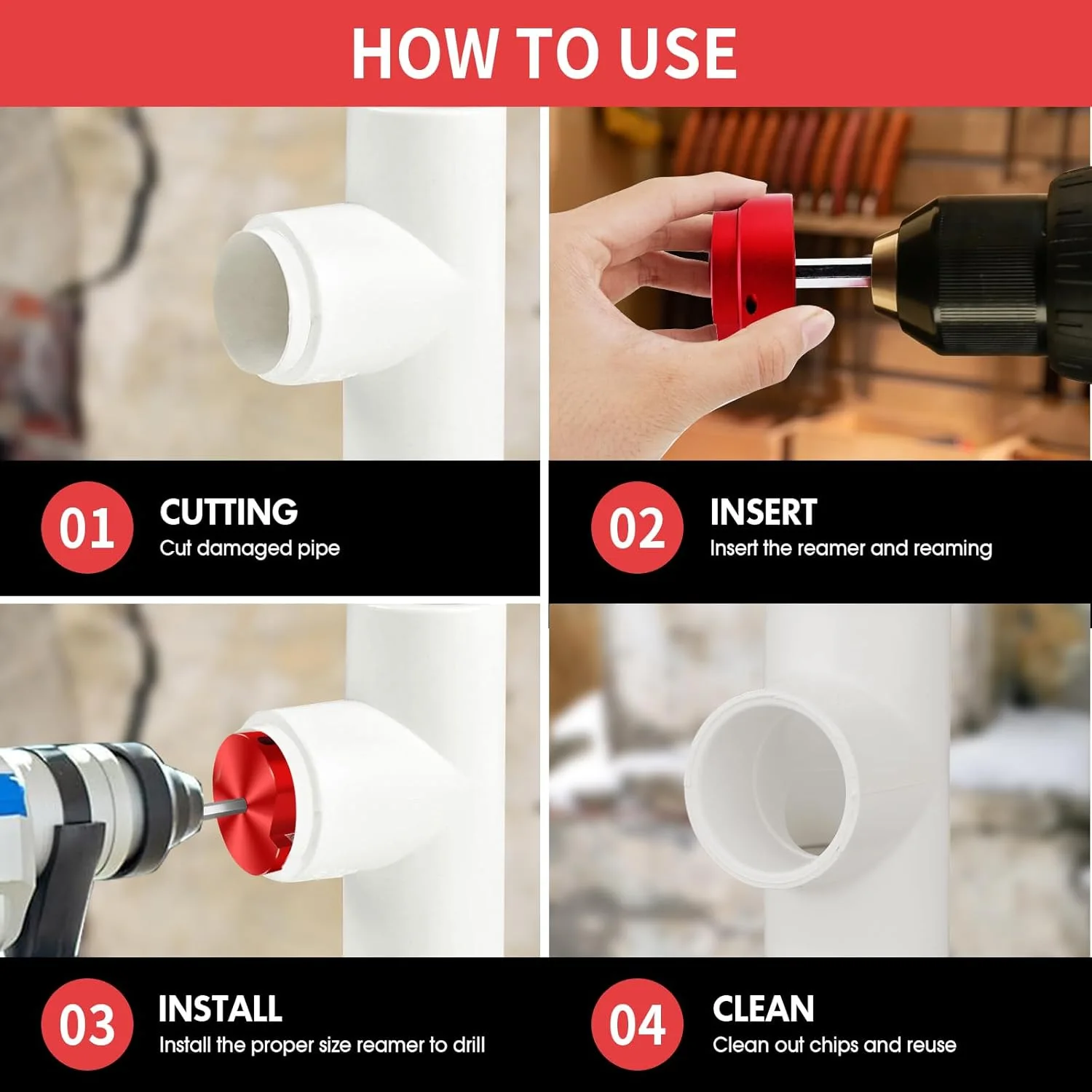 

2026 Premium Products 8-piece set of PVC reamer water joint expansion knife multi-head PVC Pipe Reamer