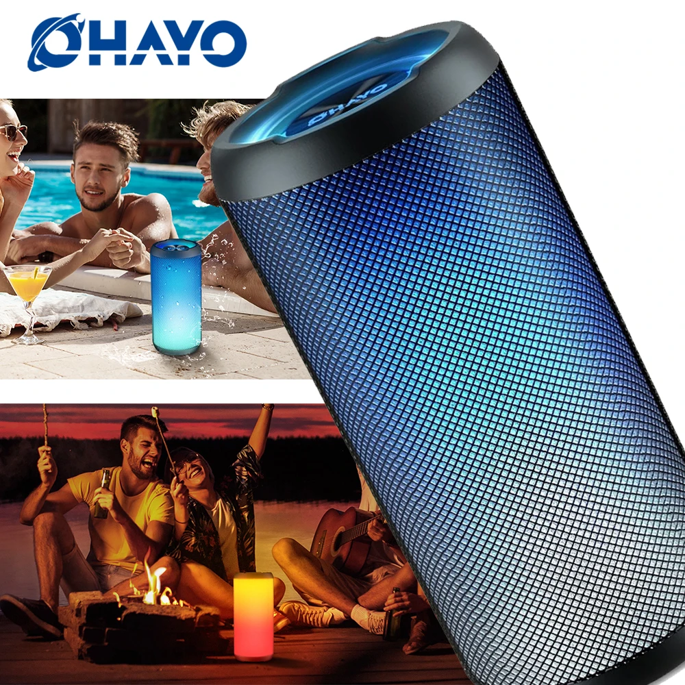 Ohayo Portable Bluetooth Speaker Wireless with Full-screen RGB lights IPX7 Waterptoof for Home, Party, Outdoor, Camping, Beach