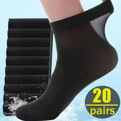 Calcetines de fibra de bambú para hombre, medias de compresión transpirables, absorción del sudor, desodorante, seda, tubo medio, informal, negocios, Verano