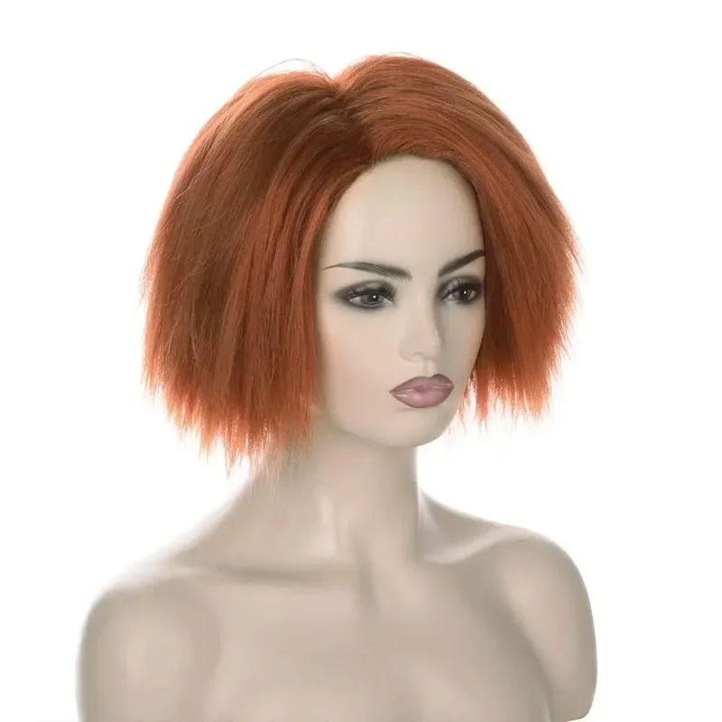 Chucky Cosplay Wig Woman Party Clothing Match Headwear Fluffy Orange Short Hair Film Child's Play Role Modeling Full Head Cover