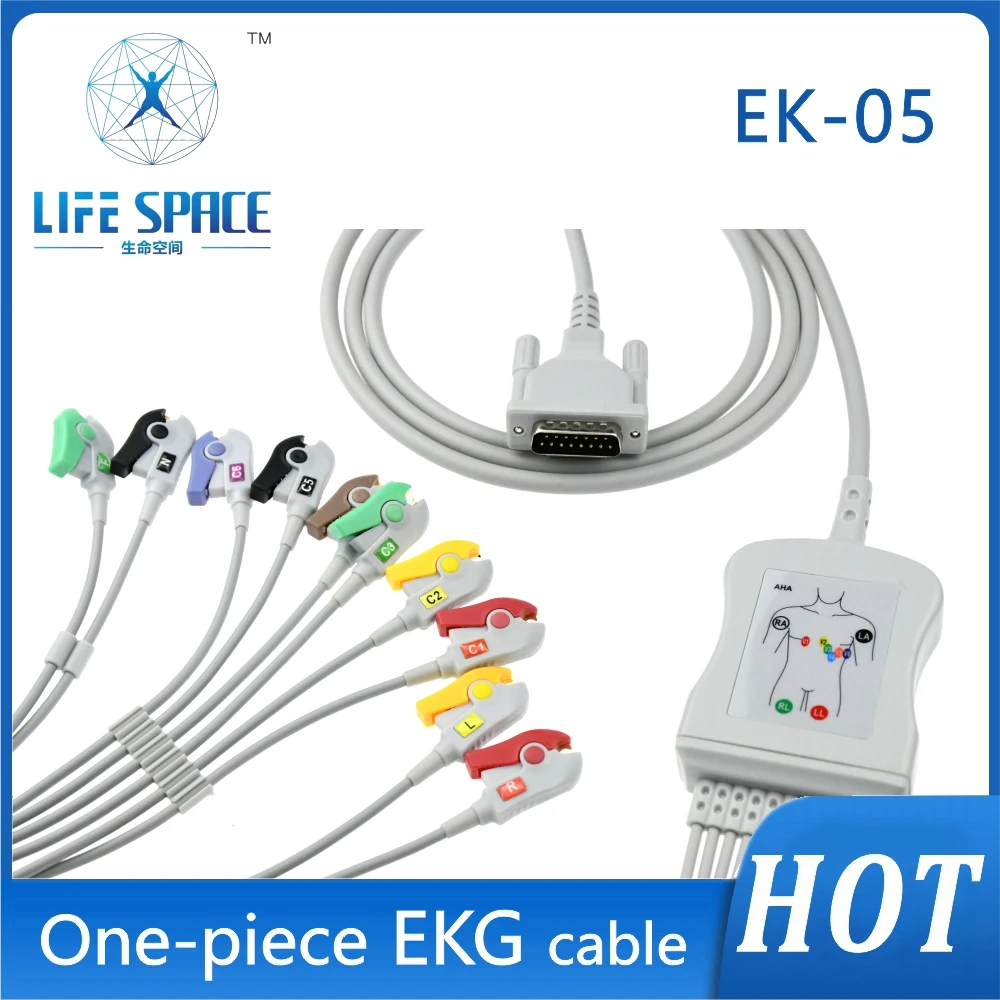 Ecg Ekg Cable Leadwires One Piece 10Leads Wires Clip Snap Ecg Cable 4.0Banana Compatible Shillers Welch allyn Electrocardiograph