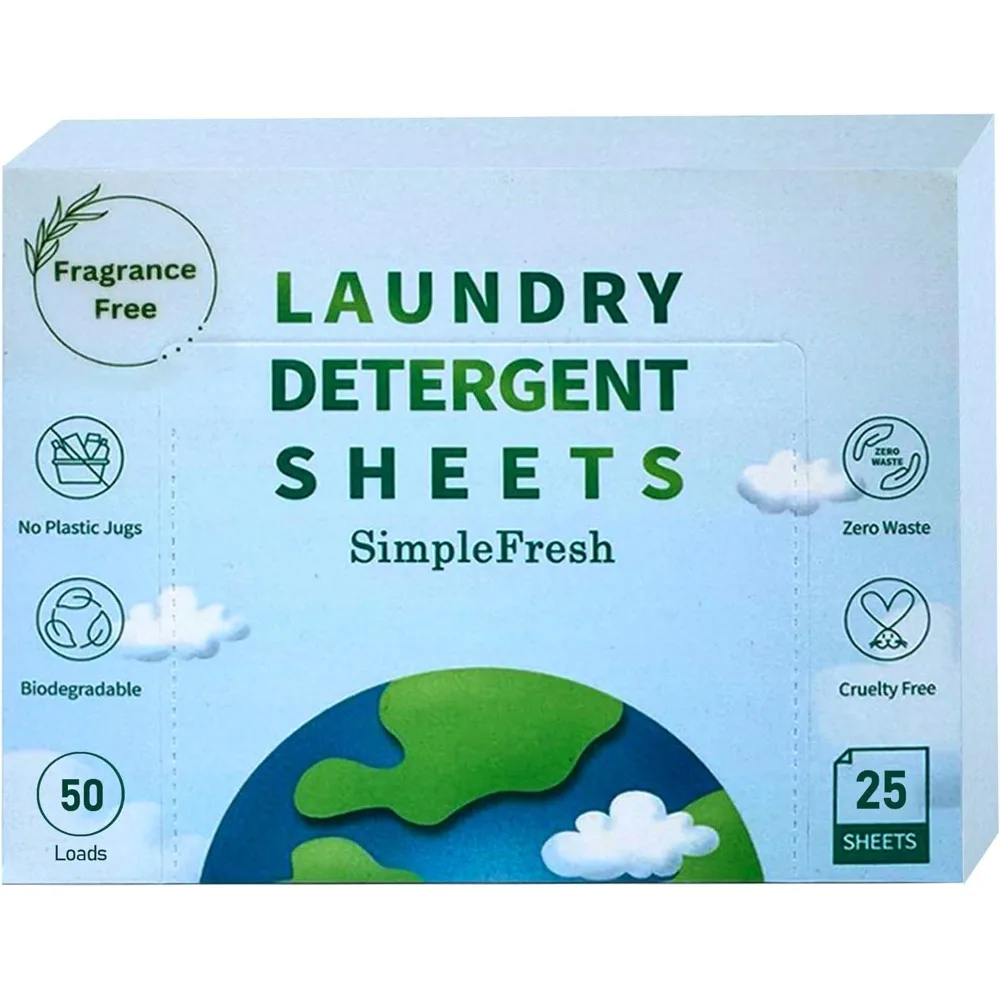 

US Shipping Eco-Friendly Laundry Detergent Sheets 25 Count for 50 Loads Fragrance Free Hypoallergenic Plant-Based