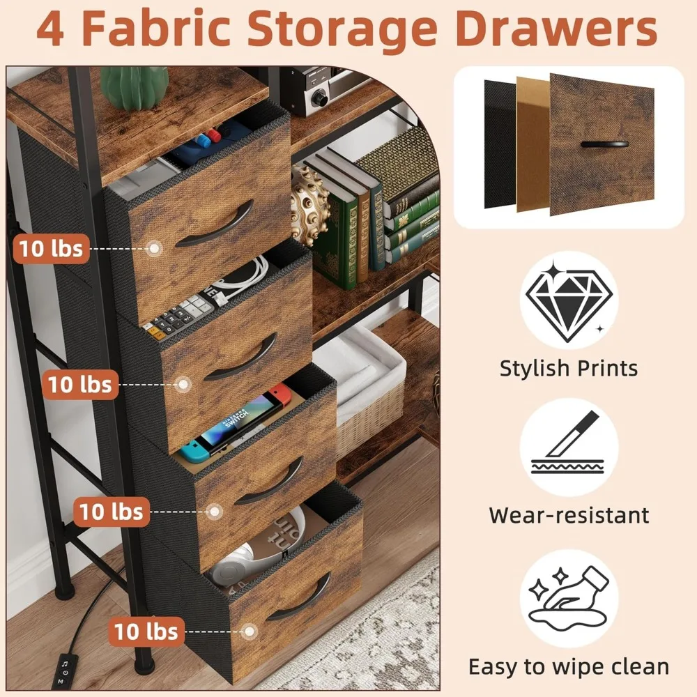 5-poziomowa półka narożna z oświetleniem LED, szufladami z tkaniny i półką ekspozycyjną, duży rozmiar, styl industrialny