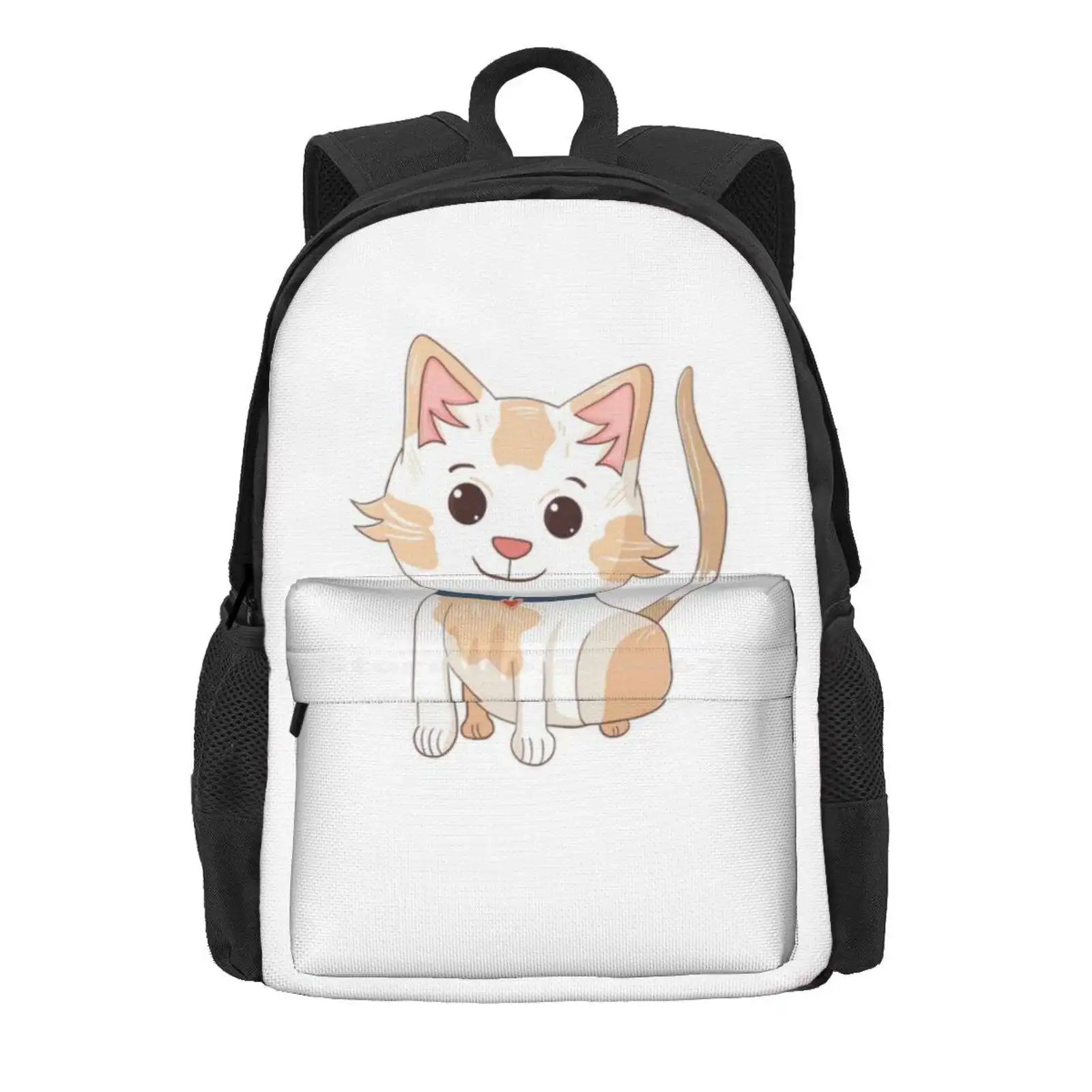 Adorable White Kawaii Cat Hot Sale Schoolbag Backpack Fashion Bags Cute Adorable White Tan Kawaii Cat Kitten Happy Smiling