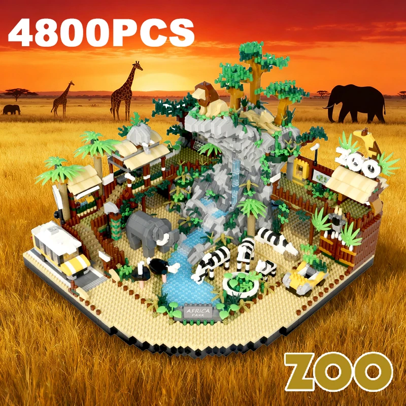 Creativo 5000 Uds paisaje africano selva tropical Panda Animal zoológico bloques de construcción ensamblar Micro ladrillos juguetes niño chico regalo